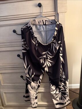 SHEIN dark brown and White Wide Leg Jumpsuit Pants with Tropical Print